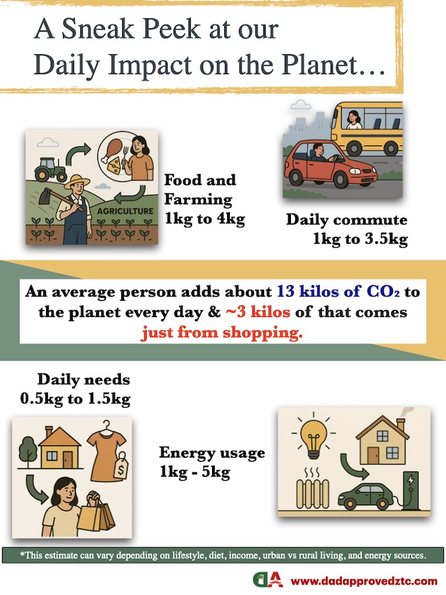 info graphics showing the carbon produced by weight for daily human activities