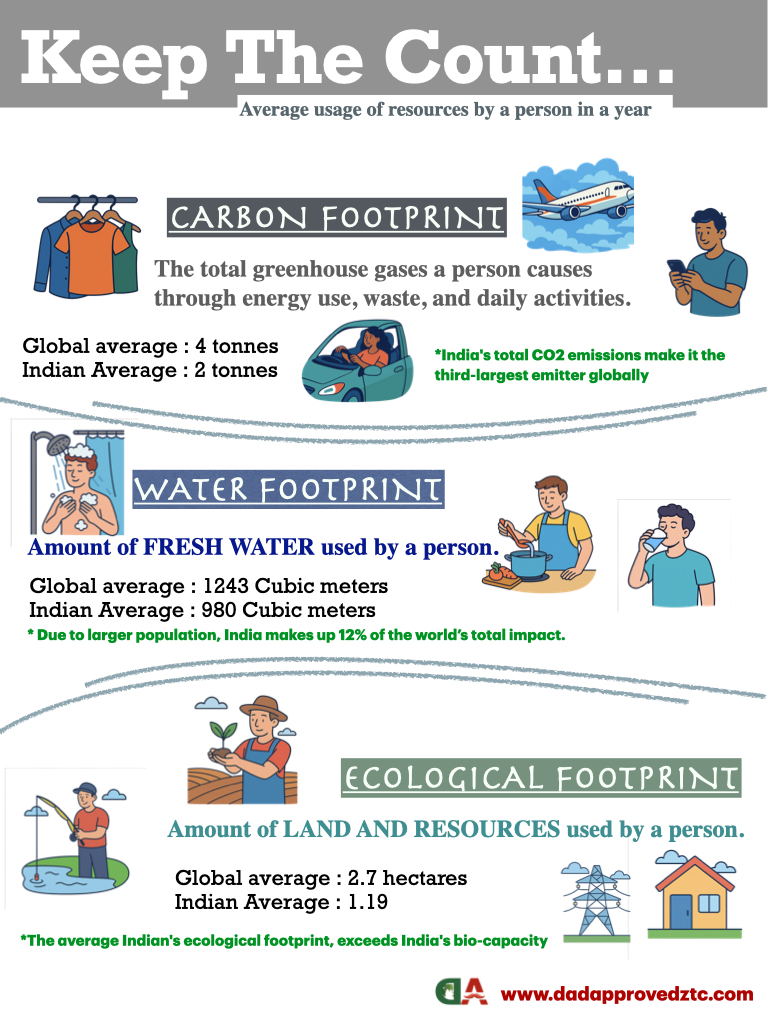 info graphics showing the carbon footprint of each human from their daily activities