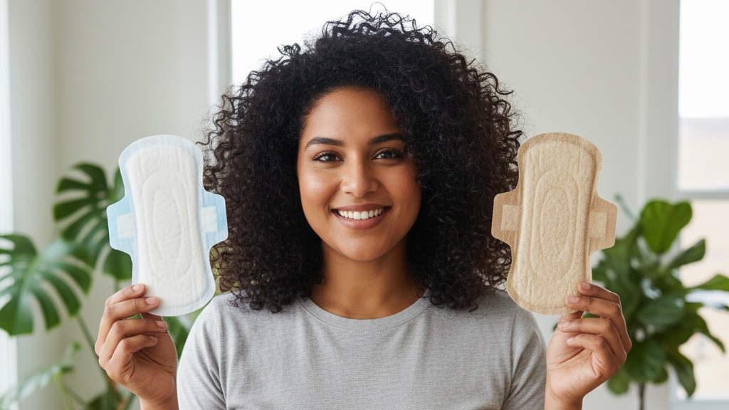 A woman holding organic sanitary pads