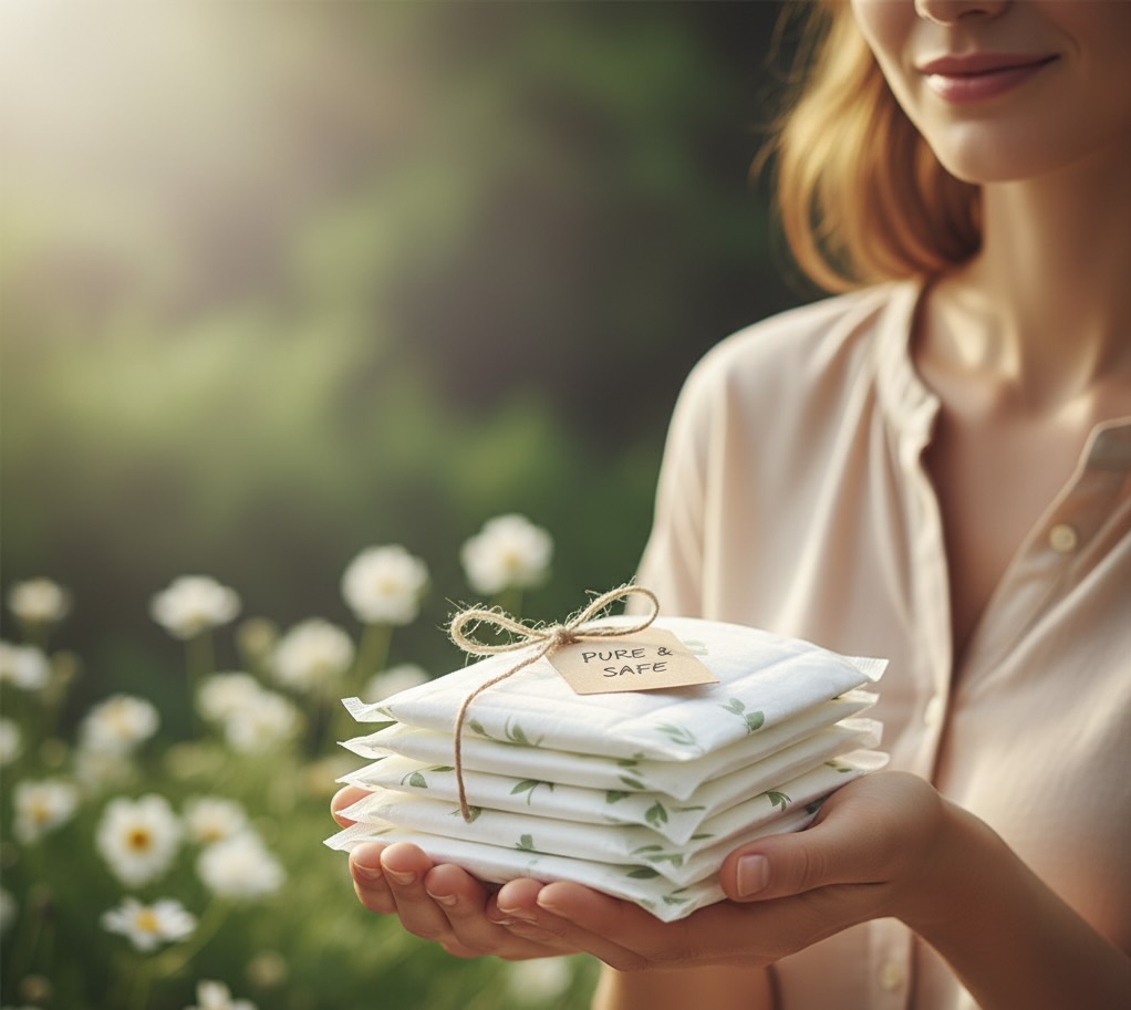 A woman with organic menstrual pads
