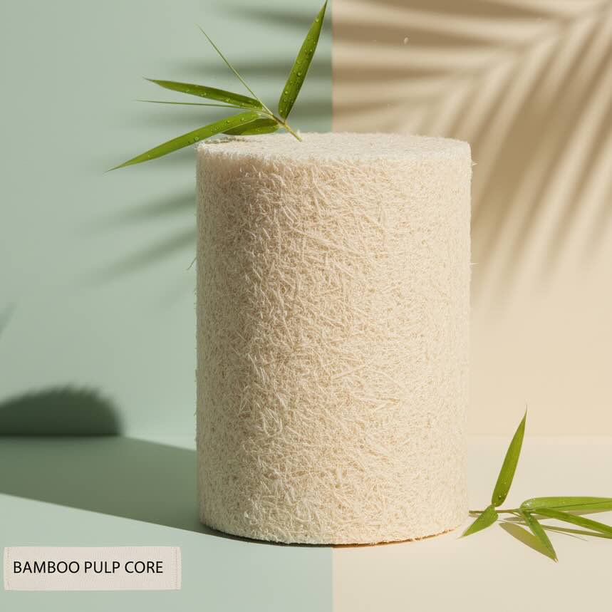 Cylinder of fibrous light material, decorated with bamboo leaves