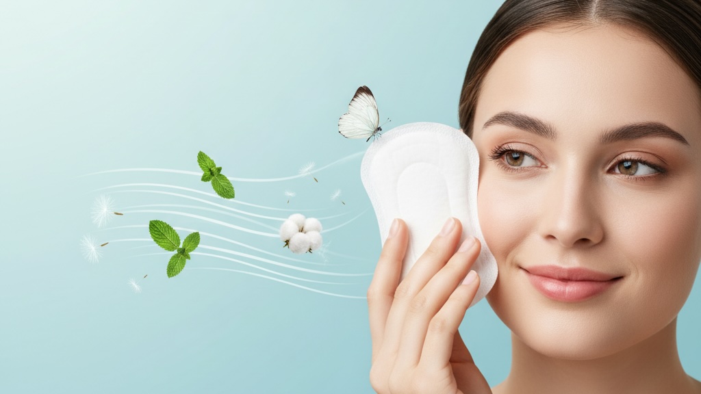 A woman holding organic menstrual pad