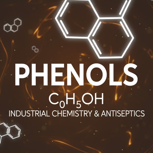 Chemical structure of Phenols on a brown and orange background