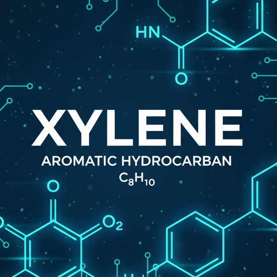 Chemical structure of Xylene on a blue background